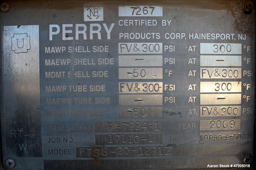 Unused- Perry Products Single Pass Shell & Tube Heat Exchanger, 1,231 Square Fee
