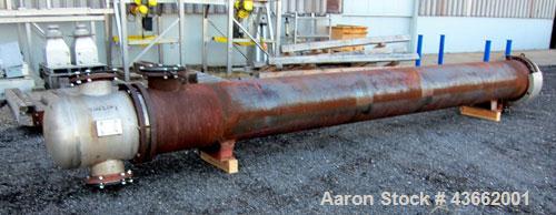 Used Perry Products Multiple Pass Shell & Tube Heat Exchanger, 1905 Square Feet, Horizontal. Carbon steel shell rated 150 psi at 20 to 370 degrees F. (486) 3/4" diameter x 20' long 316L stainless ste...