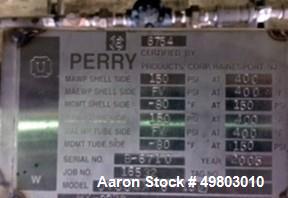 Used Perry Products U Tube Shell & Tube Heat Exchanger, 16 Square Feet, Horizontal, Model UTSSMX-6-16, 316L Stainless Steel. Shell rated Full Vacuum & 150 psi at -80 to 400 degrees F. (11) 3/4” Diame...