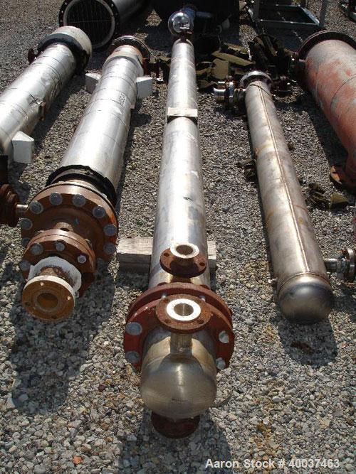 Used Perry Products "U" Tube Heat Exchanger, 110 square feet, horizontal. 316L stainless steel shell rated 75 psi or FV at 325 deg F, (21) 3/4" diameter x 14' long 316L stainless steel tubes rated 12...