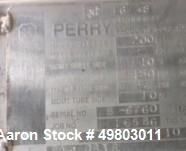 Used Perry Products Shell & Tube Heat Exchanger, 64 Square Feet, Horizontal. 304 Stainless steel shell rated 200 psi at 10 to 400 degrees F., (85) 3/4” diameter x 48” long 316L stainless steel tubes ...