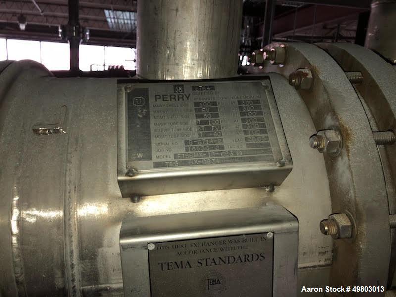 Used Perry Products Shell & Tube Heat Exchanger, 623 Square Feet, Horizontal. 316L Stainless steel shell with a 304 stainless steel dimple jacket rated Full Vacuum & 100 psi at -80 to 300 degrees F. ...