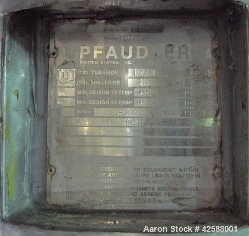 Used Pfaudler Single Pass Shell & Tube Heat Exchanger, 15.2 square feet, vertical. Carbon steel shell rated 100 psi at -20 to 400 deg F. (26) 3/4" Diameter x 3’ long 316L stainless steel tubes rated ...