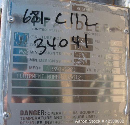 Used Pfaudler Single Pass Shell & Tube Heat Exchanger, 15.2 square feet, vertical. Carbon steel shell rated 100 psi at -20 to 400 deg F. (26) 3/4" Diameter x 3’ long 316L stainless steel tubes rated ...