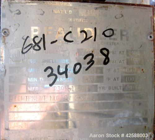 Used Pfaudler Single Pass Shell & Tube Heat Exchanger, 29.9 square feet, vertical. Carbon steel shell rated 100 psi at -20 to 400 deg F. (51) 3/4" Diameter x 3’ long 316L stainless steel tubes rated ...