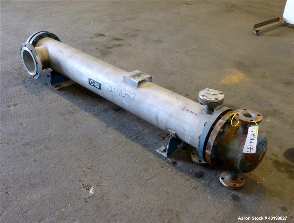 Used Pfaudler 4 Pass Shell & Tube Heat Exchanger, 99 Square Feet, Horizontal.