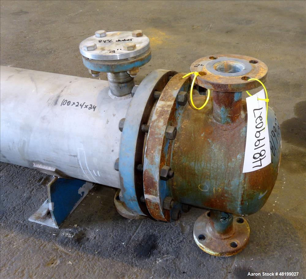Used Pfaudler 4 Pass Shell & Tube Heat Exchanger, 99 Square Feet, Horizontal.