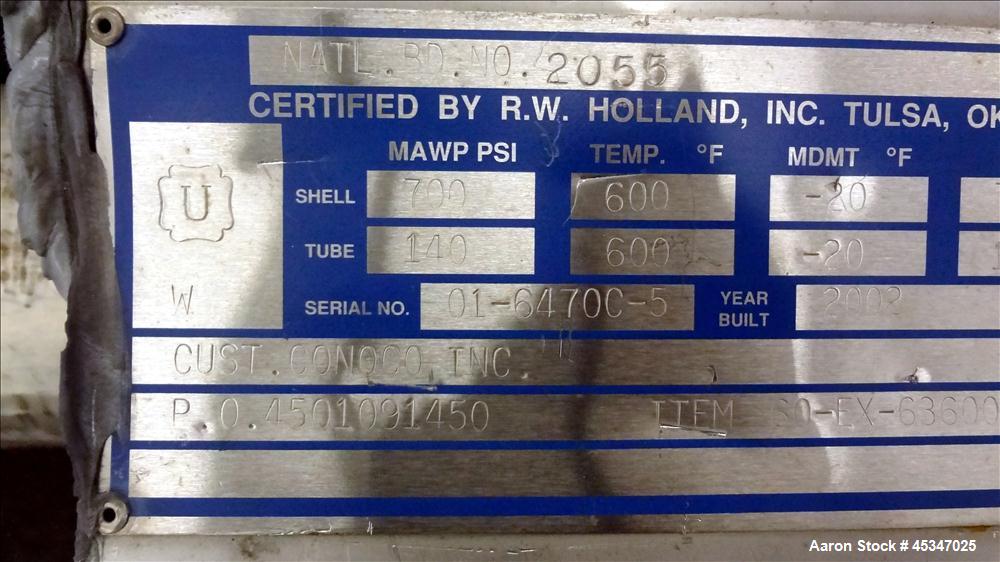 Used-R.W. Holland Inc Heat Exchanger, Tempered Hot Oil, Model 60-EX-63600