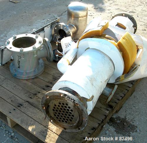 USED: Roben shell and tube heat exchanger, 36 sq ft, 304 stainless steel. 2 piece bolt together carbon steel shell rated 50 psi at 300 deg F, (40) 5/8" diameter x 5' long tubes rated 50 psi at 300 de...