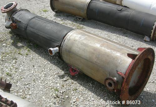 USED: Roben single pass shell and tube heat exchanger, 201 square feet, vertical. Carbon steel shell rated 100 psi at 212 deg F, (206) 3/4" diameter x 5' long 316 stainless steel tubes rated 50 psi/F...
