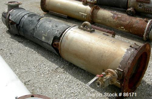 USED: Roben single pass shell and tube heat exchanger, 199 square feet, vertical. Carbon steel shell rated 100 psi at 212 deg F, (204) 3/4" diameter x 5' long 316 stainless steel tubes rated 50 psi/F...