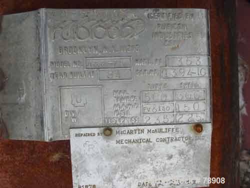 Used Rubicon Single Pass Heat Exchanger, Model VT26C1-72V, 260 Square Feet, 316 Stainless Steel Product Contact, Vertical. (222) Tubes 3/4" diameter x 72" long, rated 150 PSI & FV @ 500 Degrees F, ca...