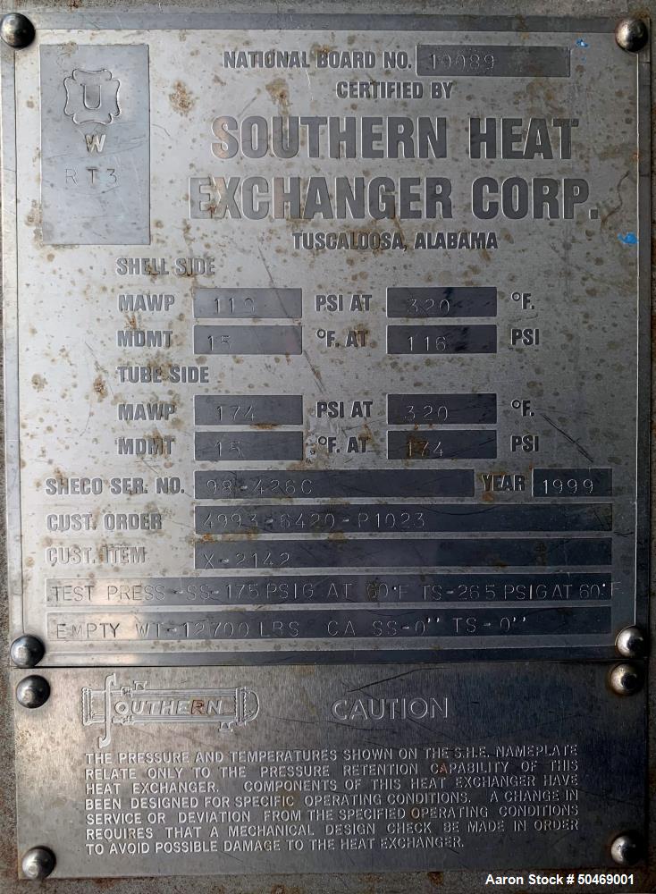 Used- Southern Heat Exchanger 6 Pass Shell and Tube Heat Exchanger