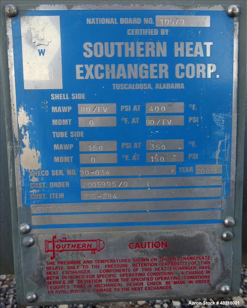 Unused- Southern Heat Exchanger Shell And Tube Heat Exchanger, 195 Square Feet