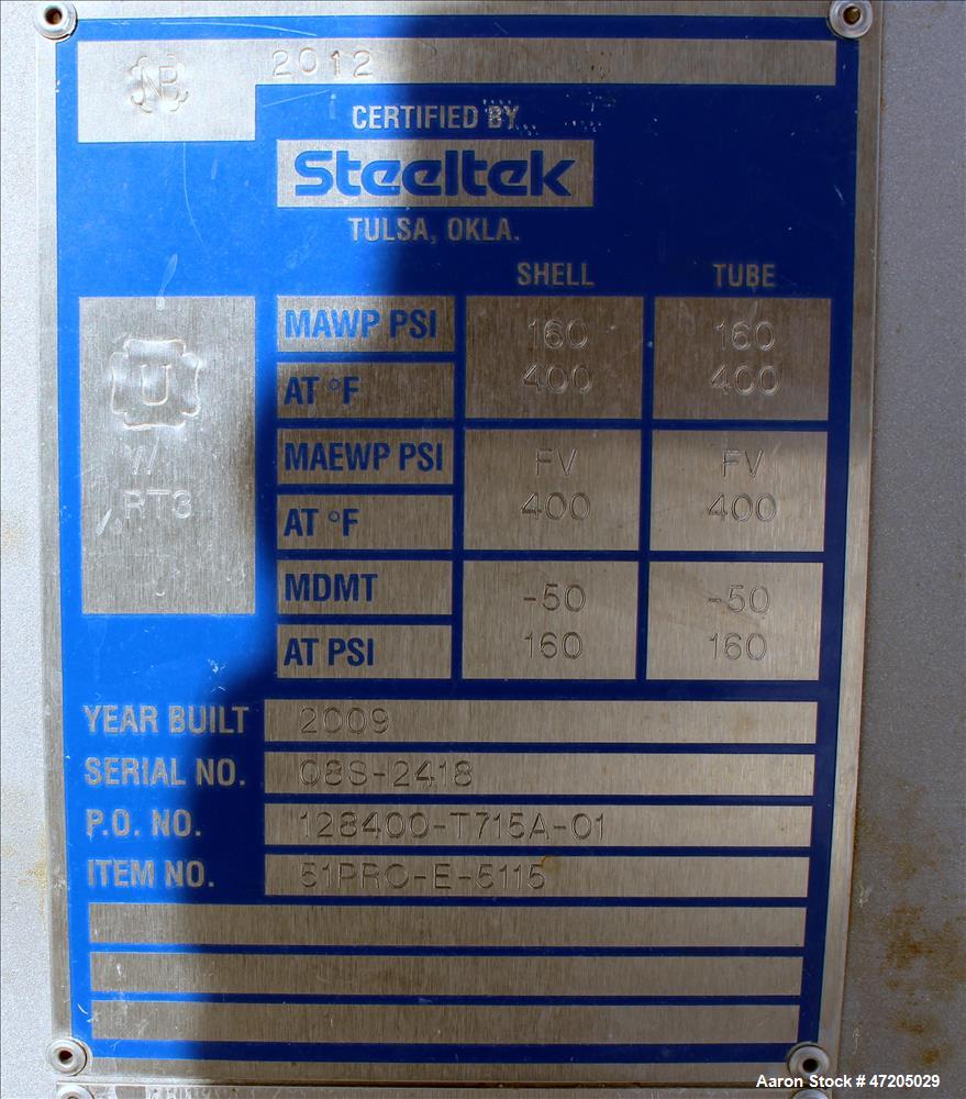 Unused- Steeltek Single Pass Shell & Tube Heat Exchanger, 166 Square Feet, Type BEM, Size 10-168, Horizontal. 304L Stainless steel shell rated 160 psi/Full Vacuum at -50 to 400 degrees F. (61) 3/4" D...