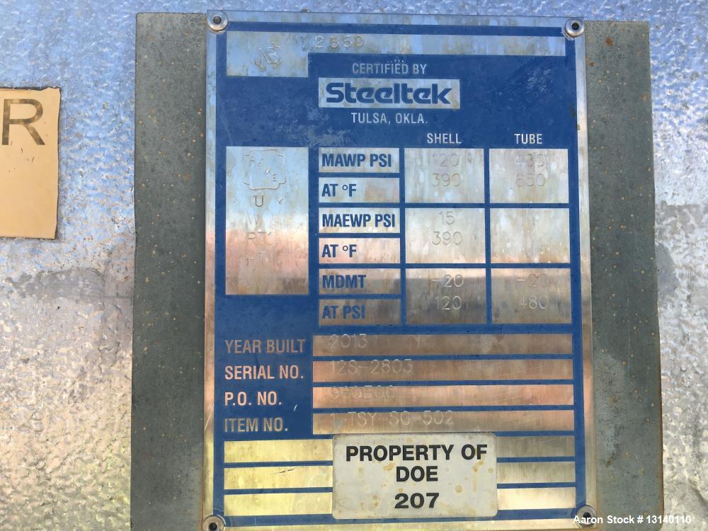 Used- SteelTek Inc. U-Tube Shell and Tube Heat Exchanger