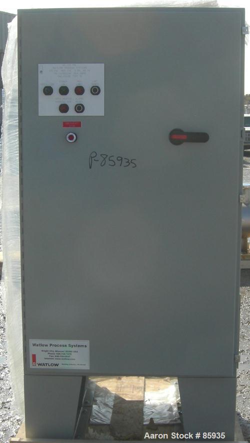Used Unused- Watlow Electrically Heated Circulation Heater, 210 KW. Rated 100 PSI at 400 Degrees F. 310 stainless steel elements.3" inlet/outlet. Includes an electric heater control panel, 210 KW, 3/...