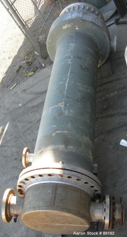 USED: Wayron Inc multi pass shell and tube heat exchanger, 706 square feet, horizontal. Carbon steel shell with expansion ring rated 150 psi at 370 deg F. (180) 1-1/4" diameter x 12' long Duplex 2205...