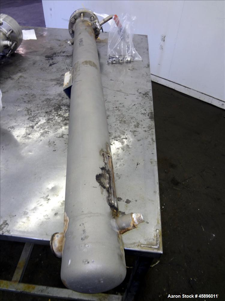Used Yula U Tube Heat Exchanger, 18 Square Feet, Model CV-2A-60AS, Horizontal. 316 Stainless steel shell rated 150 psi at 40 to 300 degrees F. (11) 5/8" Diameter x 60" long 316 stainless steel tubes ...