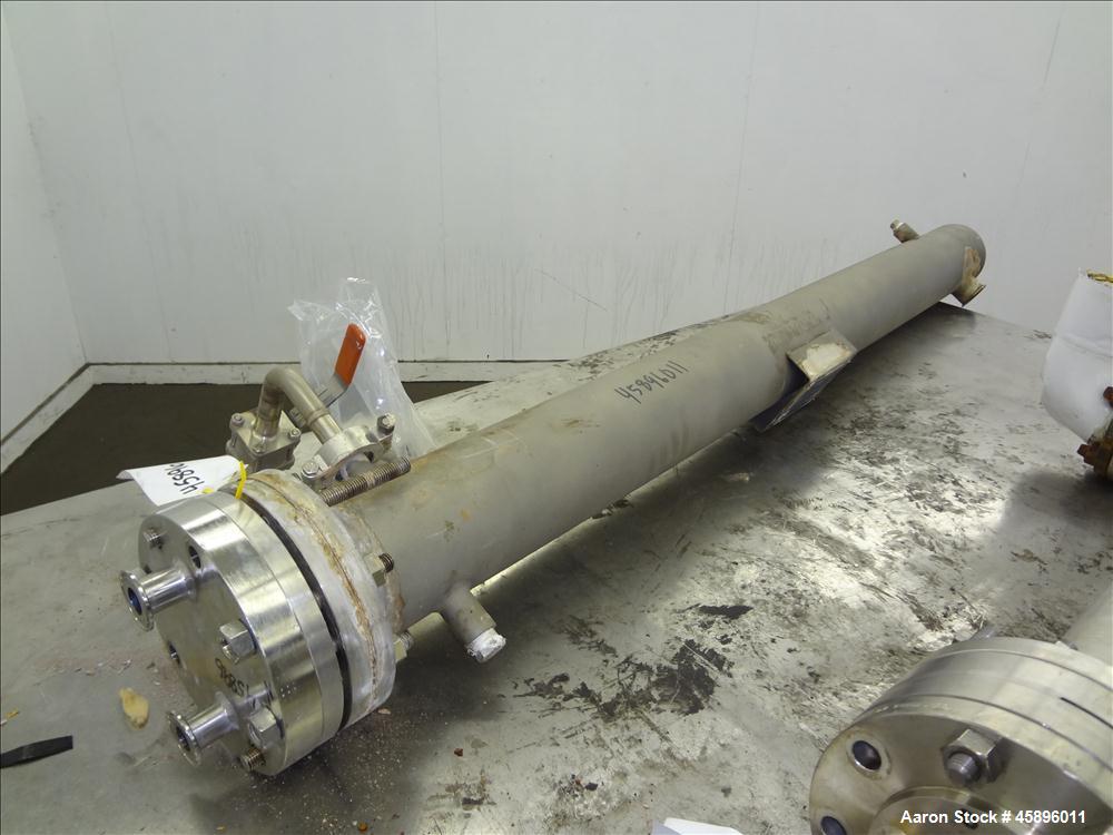 Used Yula U Tube Heat Exchanger, 18 Square Feet, Model CV-2A-60AS, Horizontal. 316 Stainless steel shell rated 150 psi at 40 to 300 degrees F. (11) 5/8" Diameter x 60" long 316 stainless steel tubes ...
