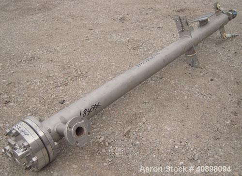 Used Yula U Tube Heat Exchanger, approximately 15 square feet, stainless steel, vertical, model CV-2AA-78AAS. 304L stainless steel shell rated FV/100 psi at 350 deg F, and –20 deg F at FV/100 psi. (9...