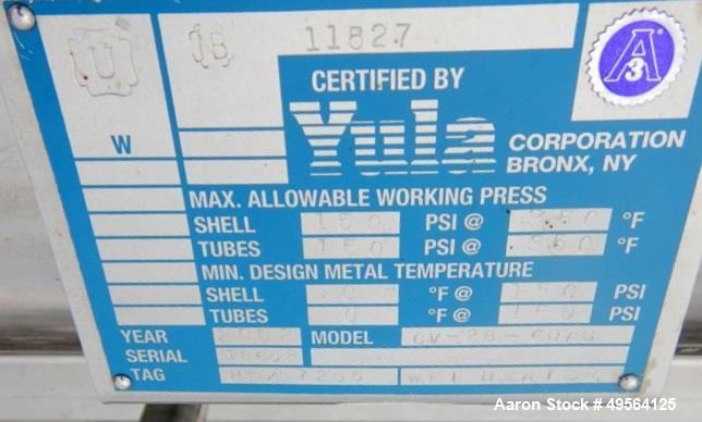 Used Yula Shell and Tube Heat Exchanger, 23 Square Feet, Model CV-2B-60AS