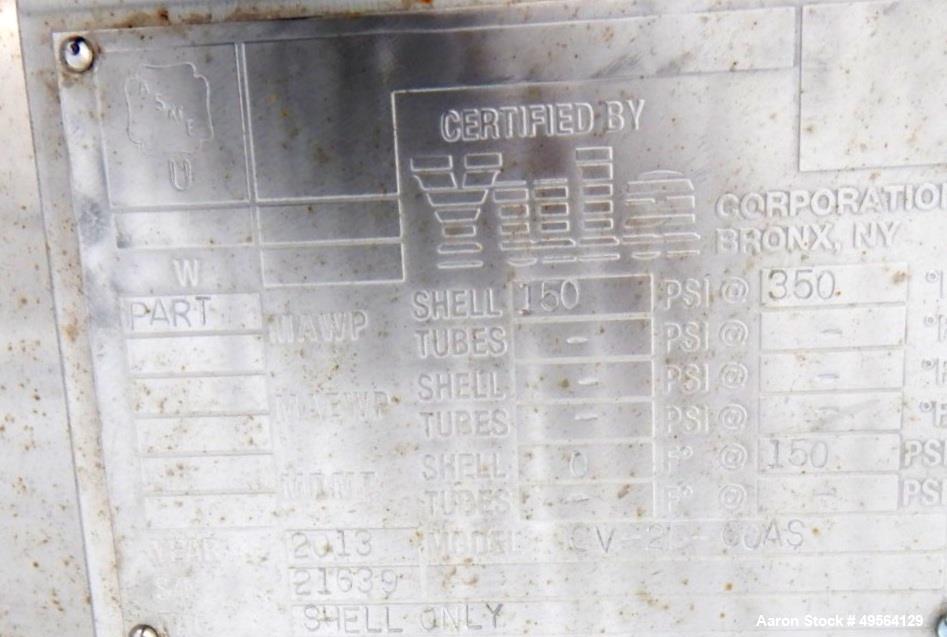 Used Yula Shell and Tube Heat Exchanger, 23 Square Feet, Model CV-2B-60AS