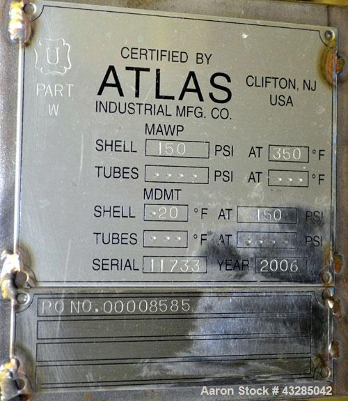 Used Yula U Tube Shell & Tube Heat Exchanger, 144 Square Feet, Model CV-6E-84AS. 316L Stainless steel tubes, 304L tube sheet. (56) U tubes rated 150 psi at 350 degrees F., Atlas Industrial 2205 stain...