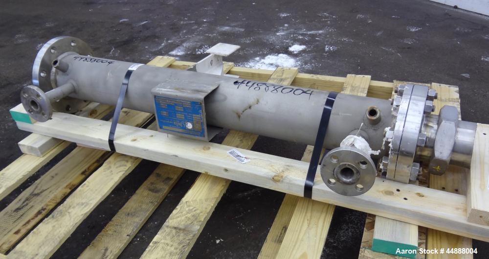 Used Yula Corporation Single Pass Shell & Tube Heat Exchanger, 19 Square Feet, Vertical. Model WC-1A-42AAS. 316L Stainless steel shell rated 120 psi at 350 degrees F. (42) 1/2" Diameter x 42" long 31...