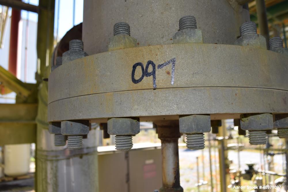 Used Yula Single Pass Shell & Tube Heat Exchanger, Approximately 196 Square Feet, Model WC-1E-96BS, Vertical. Carbon steel shell rated 200 psi at 40 to 400 degrees F. (125) 3/4” diameter x 96” long 3...