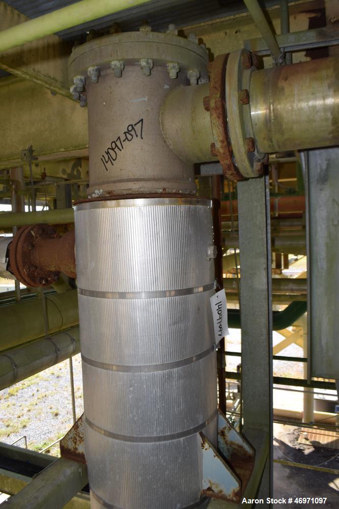 Used Yula Single Pass Shell & Tube Heat Exchanger, Approximately 196 Square Feet, Model WC-1E-96BS, Vertical. Carbon steel shell rated 200 psi at 40 to 400 degrees F. (125) 3/4” diameter x 96” long 3...