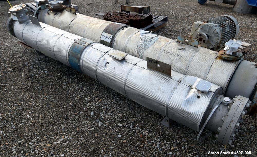 Used Yula 2 Pass Shell & Tube Heat Exchanger, 58 Square Feet, Model WC-2D-120BS, 316L Stainless Steel, Horizontal. 316L Stainless steel shell rated 100 psi at 40 to 500 degrees F. (36) 3/4" diameter ...