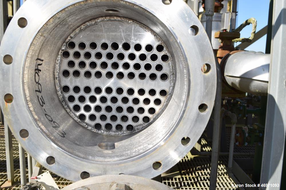 Used Yula 2 Pass Shell & Tube Heat Exchanger, Approximately 238 Square Feet, Model WC-2F-240CS, 304L Stainless Steel, Horizontal. 304L Stainless steel shell rated 150 psi at 40 to 375 degrees F. (76)...