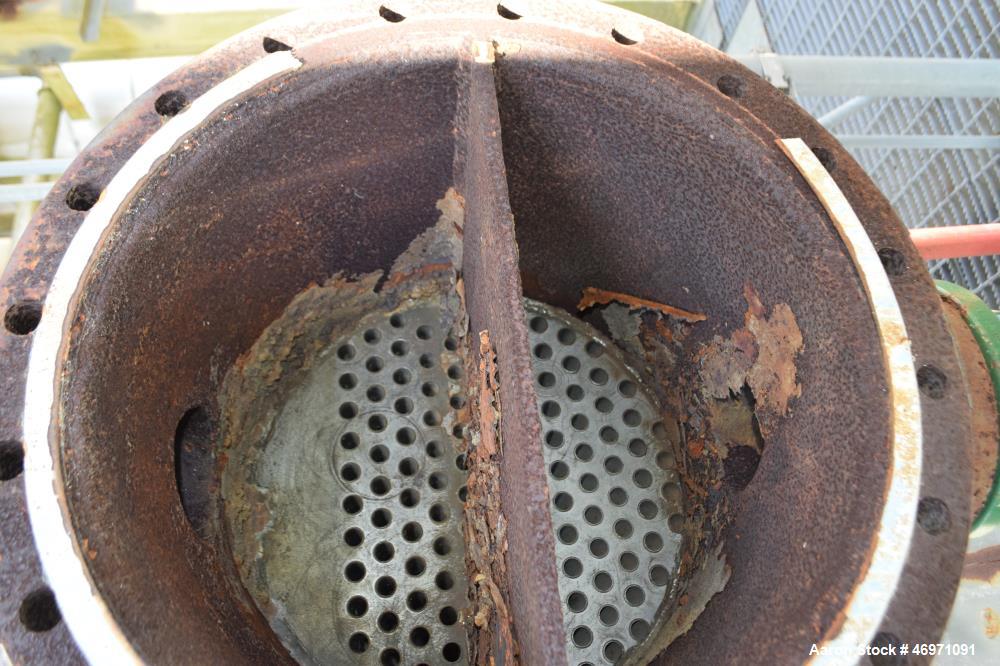 Used Yula 2 Pass Shell & Tube Heat Exchanger, 302 Square Feet, Model WC-2H-144BS, 304L Stainless Steel, Horizontal. 304L Stainless steel shell rated 75 psi at 40 to 250 degrees F. (130) 3/4” diameter...