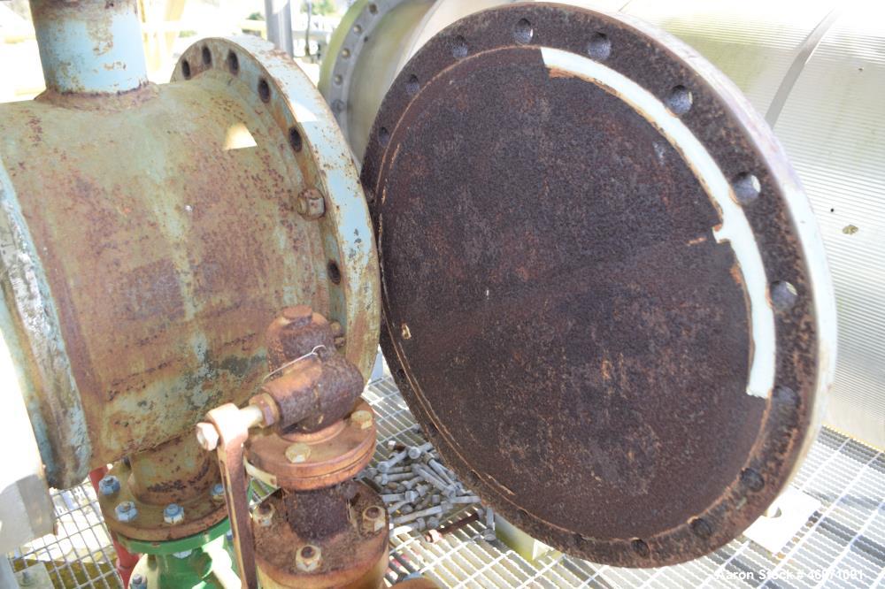 Used Yula 2 Pass Shell & Tube Heat Exchanger, 302 Square Feet, Model WC-2H-144BS, 304L Stainless Steel, Horizontal. 304L Stainless steel shell rated 75 psi at 40 to 250 degrees F. (130) 3/4” diameter...