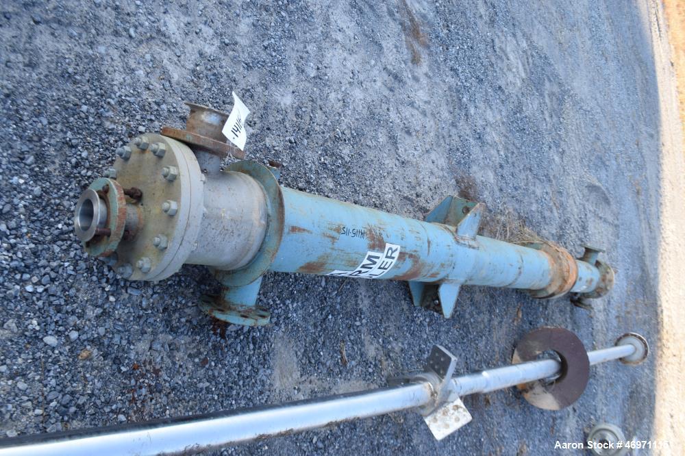 Used Yula 3 Pass Shell & Tube Heat Exchanger, 90 Square Feet, Model WC-3D-168DS, Horizontal. Carbon steel shell rated 150 psi at 40 to 250 degrees F. (21) 1-1/4" diameter x 168" long 304L stainless s...