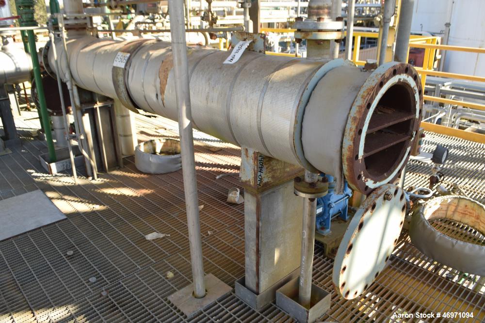 Used Yula 6 Pass Shell & Tube Heat Exchanger, 196 Square Feet, Model WC-6F-120BS, 304L Stainless Steel, Horizontal. 304L Stainless steel shell rated 80 psi at 40 to 250 degrees F. (102) 3/4” diameter...