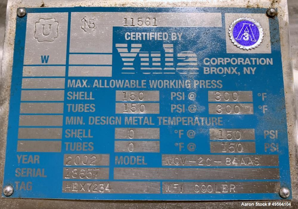 Used Yula Shell and Tube Heat Exchanger, 82 Square Feet, Model WCV-2C-84AAS,