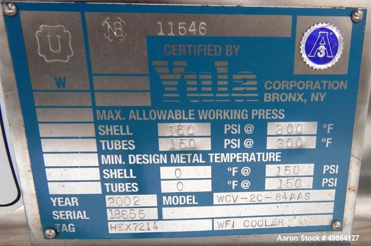 Used- Yula Shell and Tube Heat Exchanger, 82 Square Feet, Model WCV-2C-84AAS