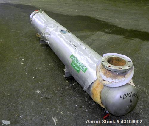 Used Yula Corporation U Tube Heat Exchanger, approximately 156 square feet, horizontal, model WCV-2E-111BS. 304L Stainless steel shell rated 150 psi at 300 degrees F.(42) 3/4’’ diameter x 111" long 3...