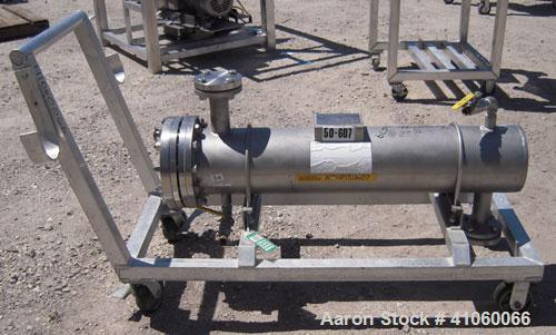 Used Yula U Tube Heat Exchanger, Approximately 37 Square Feet, Stainless Steel, Horizontal.  Model WCV-6C-39-AAS. 304L Stainless steel shell rated 150 psi at 300 deg.f., and –40 def.f. at 150 psi. (4...
