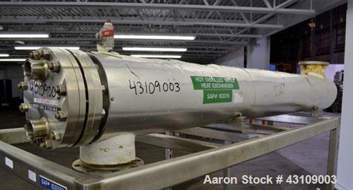 Used Yula Corporation U Tube Heat Exchanger, approximately 71 square feet, horizontal, model WCV-6C-90AS.304L Stainless steel shell rated 150 psi at 300 degrees F.(26) 5/8’’ diameter x 90" long 316L ...