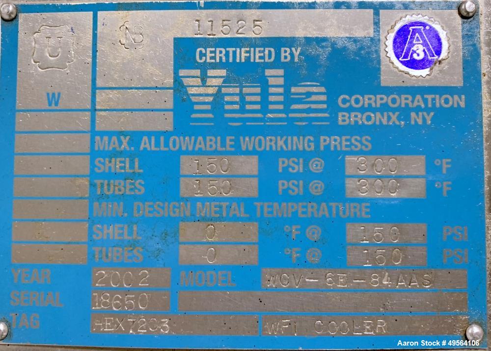 Used Yula Shell and Tube Heat Exchanger, 233 Square Feet, Model WCV-6E-84AAS