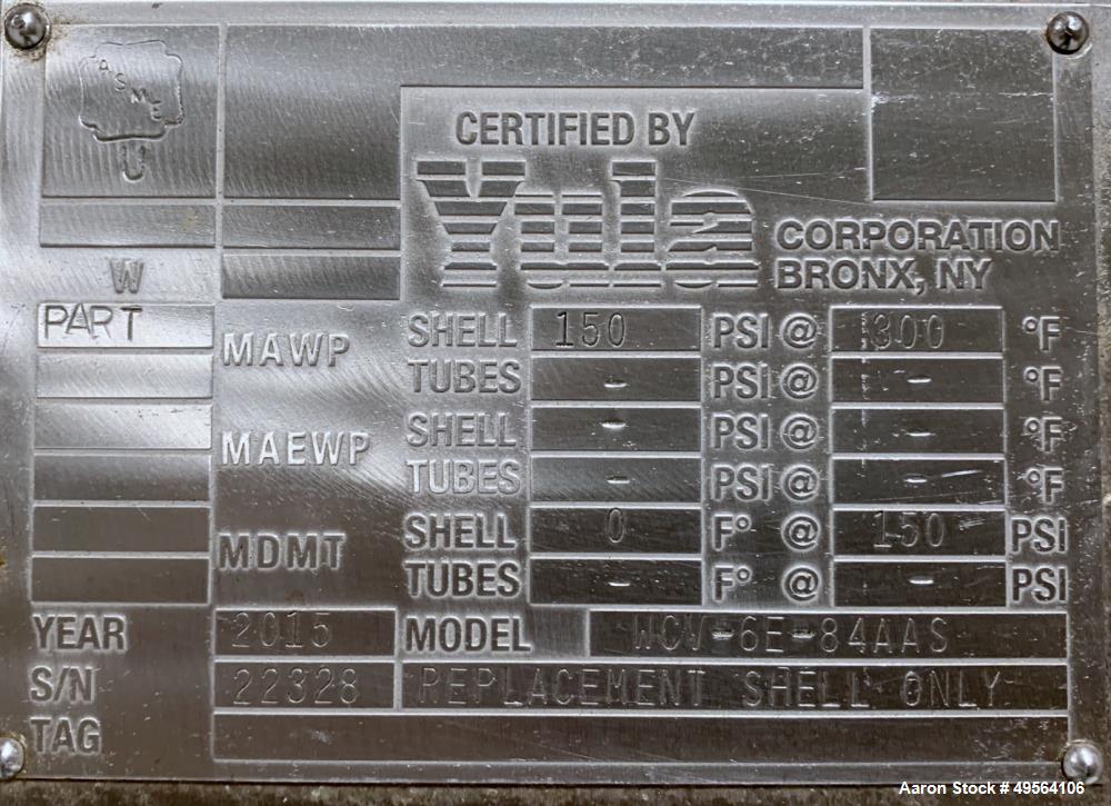 Used Yula Shell and Tube Heat Exchanger, 233 Square Feet, Model WCV-6E-84AAS