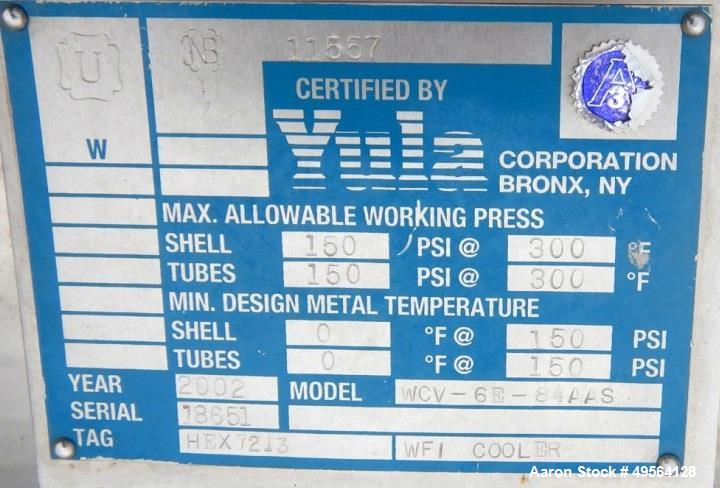 Used Yula Shell and Tube Heat Exchanger, 233 Square Feet, Model WCV-6E-84AAS