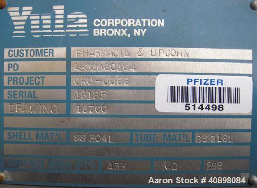 Used Yula U Tube Heat Exchanger, Model WCV-6G-108AAS, 433 Square Feet, 316 L Stainless Steel.  304 L stainless steel shell rated 150 psi at  250 deg.f.. (186) 1/2" diameter x 9' long 316L stainless s...