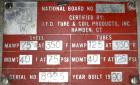 Used J.F.D. Tube & Coil Products U Tube Shell & Tube Heat Exchanger, Approximate 454 Square Feet, Horizontal. SB-434-825 Incoloy 825 shell rated 75 psi at 350 degrees F, (232) 3/4