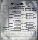Used Johansing Iron Works Shell & Tube Heat Exchanger, Approximately 37 Square Feet, Vertical. Carbon steel shell rated 150 psi at 170 degrees F. (24) 316L Stainless steel 3/4