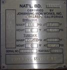 Used Johansing Iron Works Shell & Tube Heat Exchanger, Approximate 37 Square Feet, Vertical. Carbon steel shell rated 150 psi at 170 degrees F. (24) 316L Stainless Steel 3/4