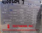 Used Isotherm Multiple Pass Shell and Tube Heat Exchanger, 441 Square Feet, Horizontal, Model ZFC-1615D. Carbon steel shell rated 250 psi at 200 deg F, and -20 deg F at 250 psi, (150) ¾’’ diameter x ...